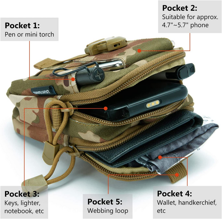 Tactical MOLLE Military Pouch & Waist Bag for Hiking & Outdoor Activities