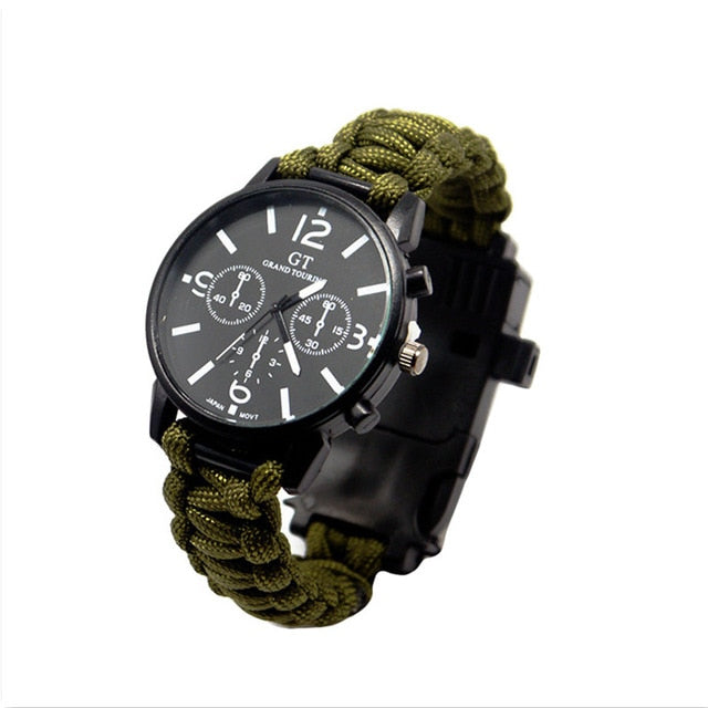 Outdoor Multi function Camping Survival Watch Bracelet Tools With LED Light
