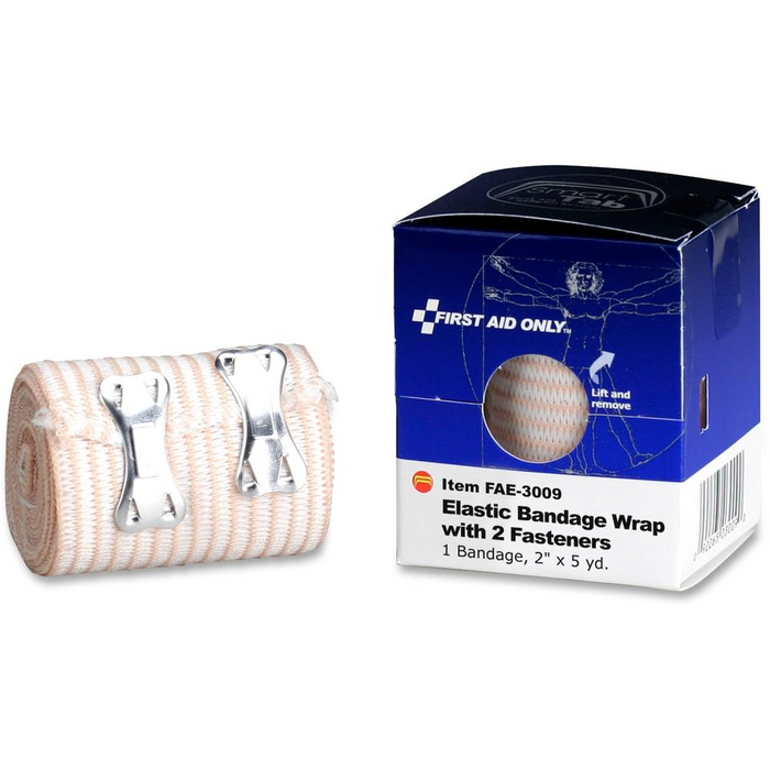 First Aid Only 2-Fastener Elastic Bandage Wrap - 2" x 15 ft - 1/Box - Tan
