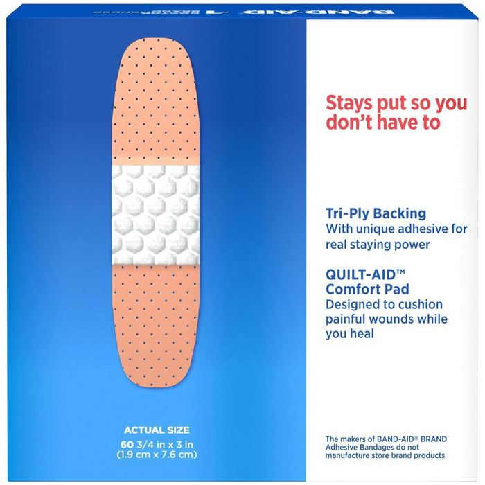 Band-Aid Tru-Stay Plastic Strips Adhesive Bandages - 0.75" - 60/Box - Tan