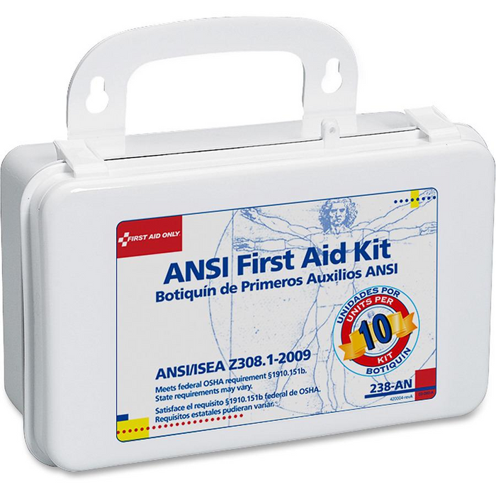 First Aid Only ANSI 10-unit First Aid Kit - 64 x Piece(s) - 4.6" Height x 7.7" Width x 2.4" Depth Length - Plastic Case - 1 Each - White