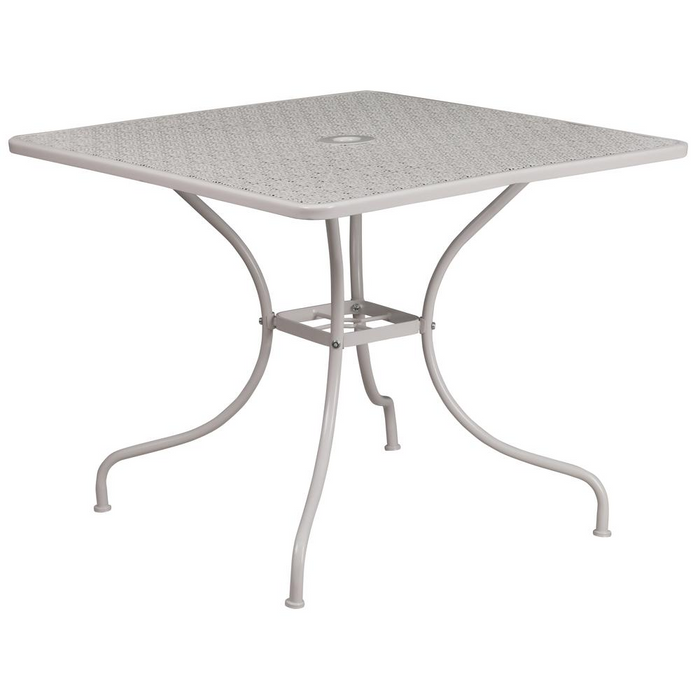 Commercial Grade 35.5" Square Light Gray Indoor-Outdoor Steel Patio Table
