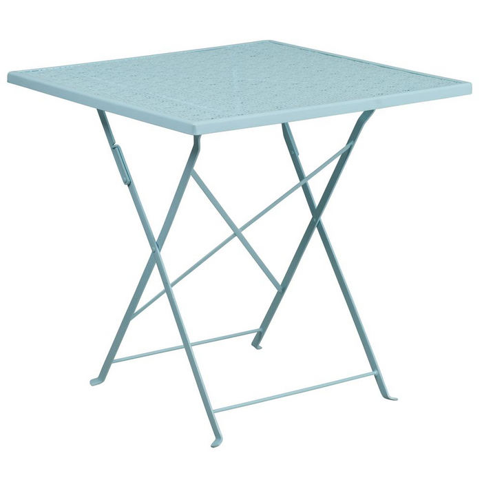 Commercial Grade 28" Square Sky Blue Indoor-Outdoor Steel Folding Patio Table
