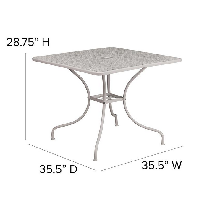 Commercial Grade 35.5" Square Light Gray Indoor-Outdoor Steel Patio Table