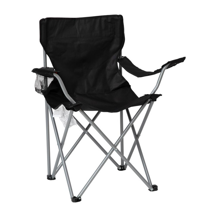 Quad Folding Camping and Sports Chair with Armrest Cupholder - Portable Black Indoor/Outdoor Fishing Chair with Extra Wide Carry Bag