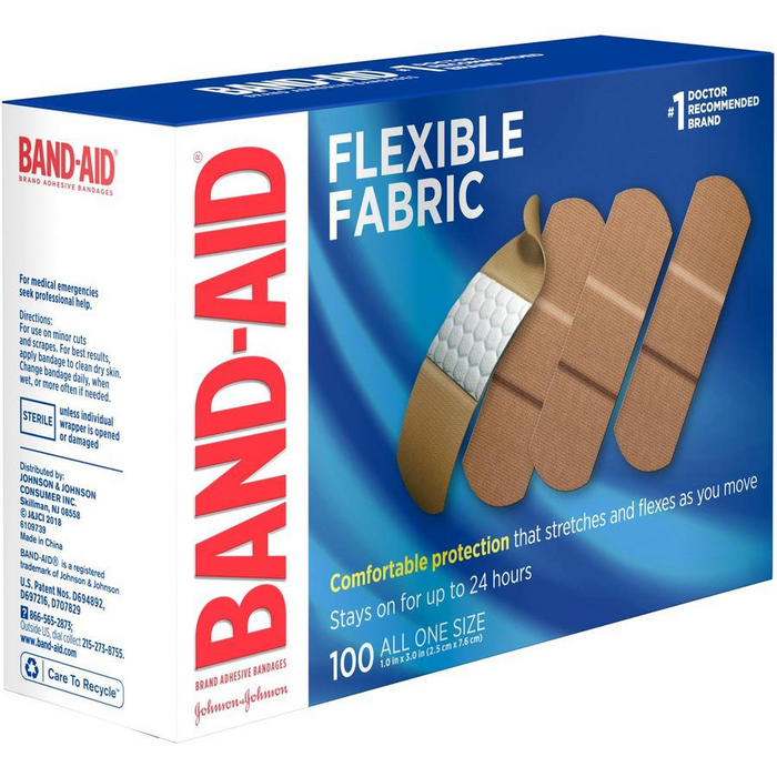 Band-Aid Flexible Fabric Adhesive Bandages - 1" - 100/Box - Beige - Fabric