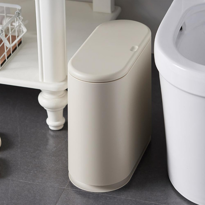 8 Liter Slim Trash Can with Press Top Lid, Garbage Bin, for Home, Office, Bathroom, Black