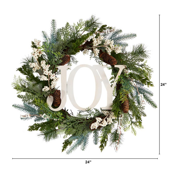 24in. Christmas Joy Greenery Holiday Artificial Wreath