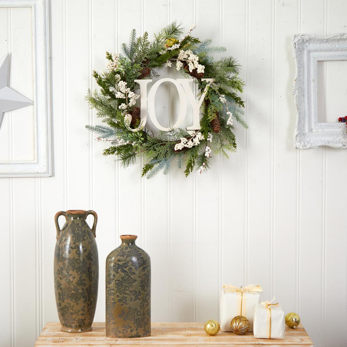 24in. Christmas Joy Greenery Holiday Artificial Wreath