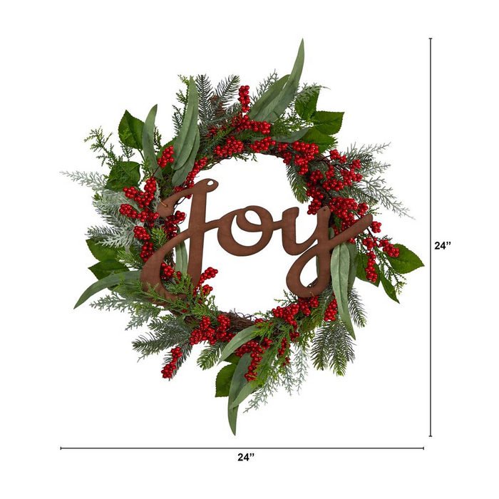 24in. Joy and Berries Artificial Christmas Wreath