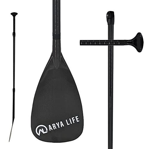 Arya Life 3 Piece Stand Up Paddle Board Paddle, SUP Paddle with Fiberglass Blade, Adjustable Carbon Fiber Shaft, 70-86 Inches, Black
