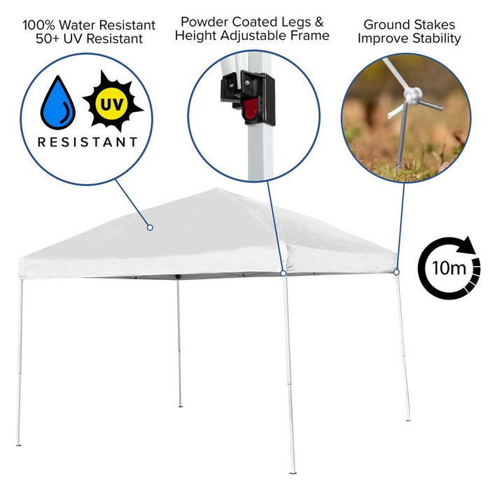 10'x10' White Pop Up Event Canopy Tent with Carry Bag and Folding Bench Set - Portable Tailgate, Camping, Event Set