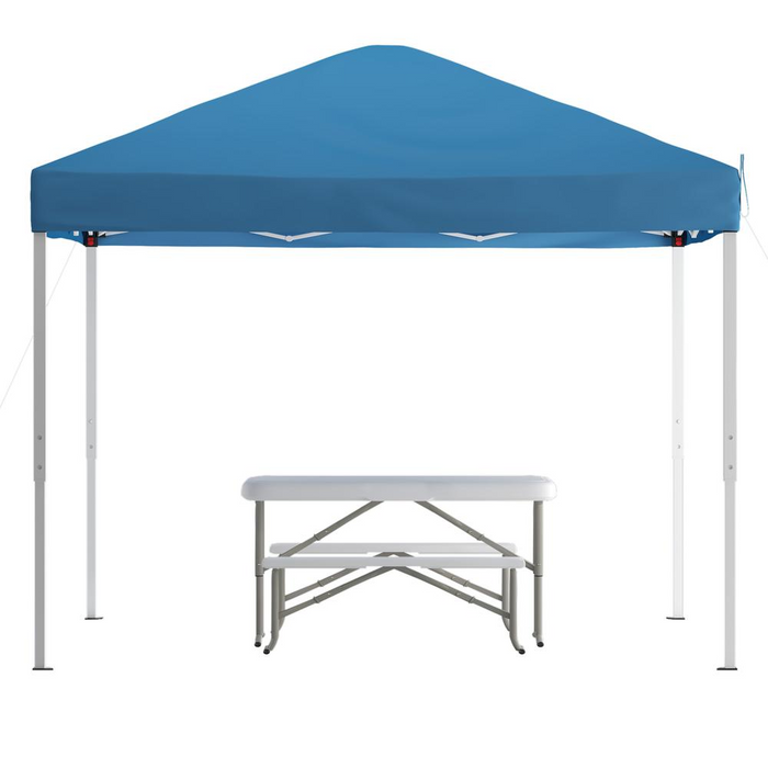 10'x10' Blue Pop Up Event Canopy Tent with Carry Bag and Folding Bench Set - Portable Tailgate, Camping, Event Set