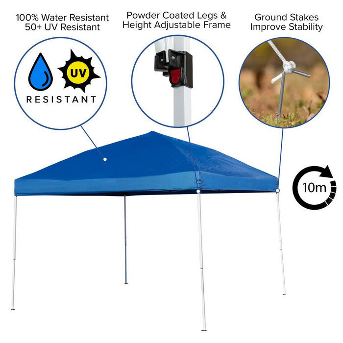 10'x10' Blue Pop Up Event Canopy Tent with Carry Bag and Folding Bench Set - Portable Tailgate, Camping, Event Set