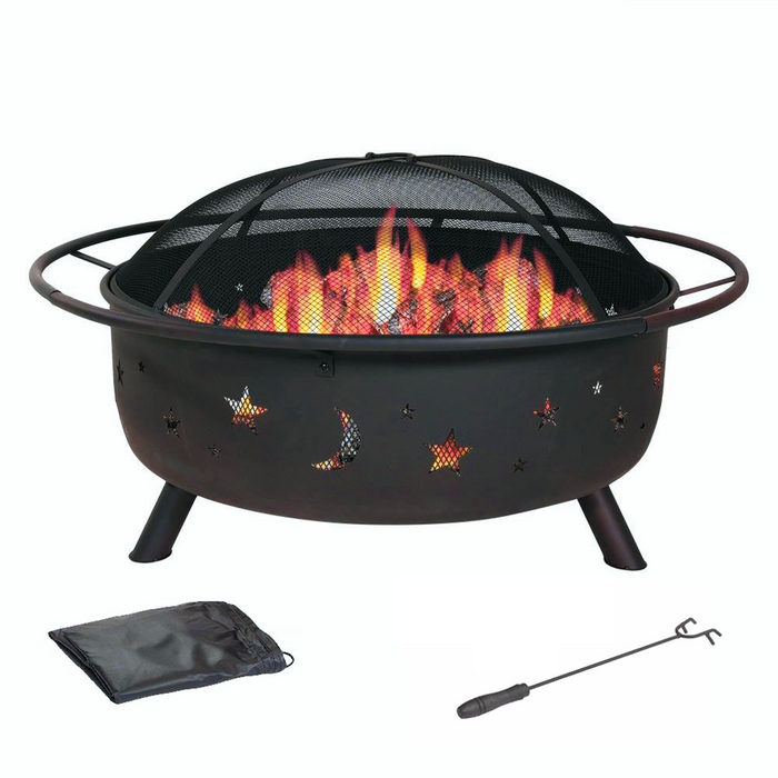 HomeRoots 30" Wood Burning Fire Pit with Charcoal Grill and Spark