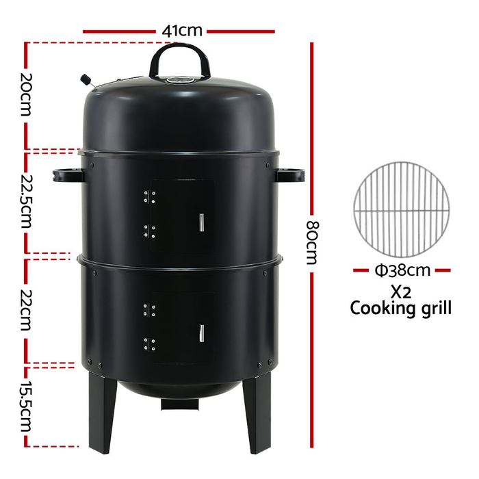 L'Chaim Meats Grillz 3-in-1 Charcoal BBQ Smoker - Black