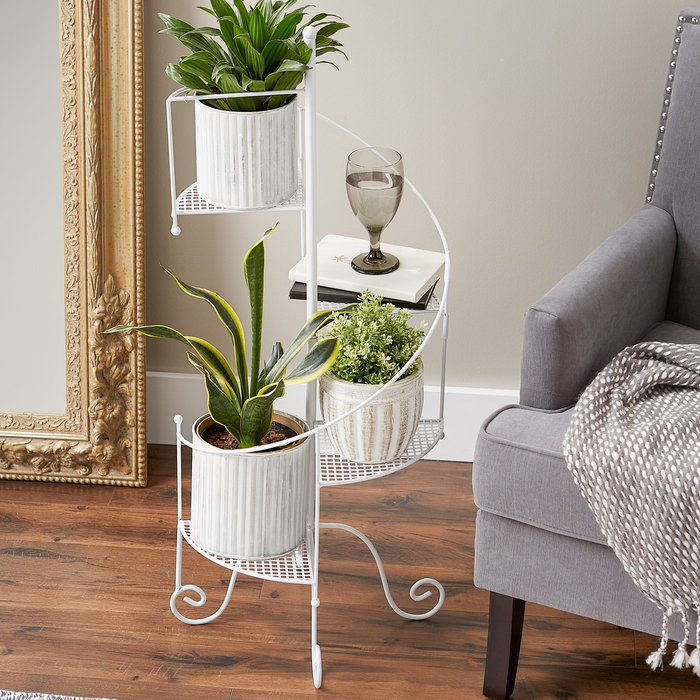 Iron Spiral Staircase Plant Stand - White