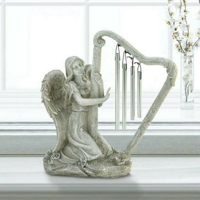 Stone-Look Angel Harp Standing Windchime